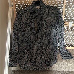 Elan Black Paisley Tie-Neck Blouse